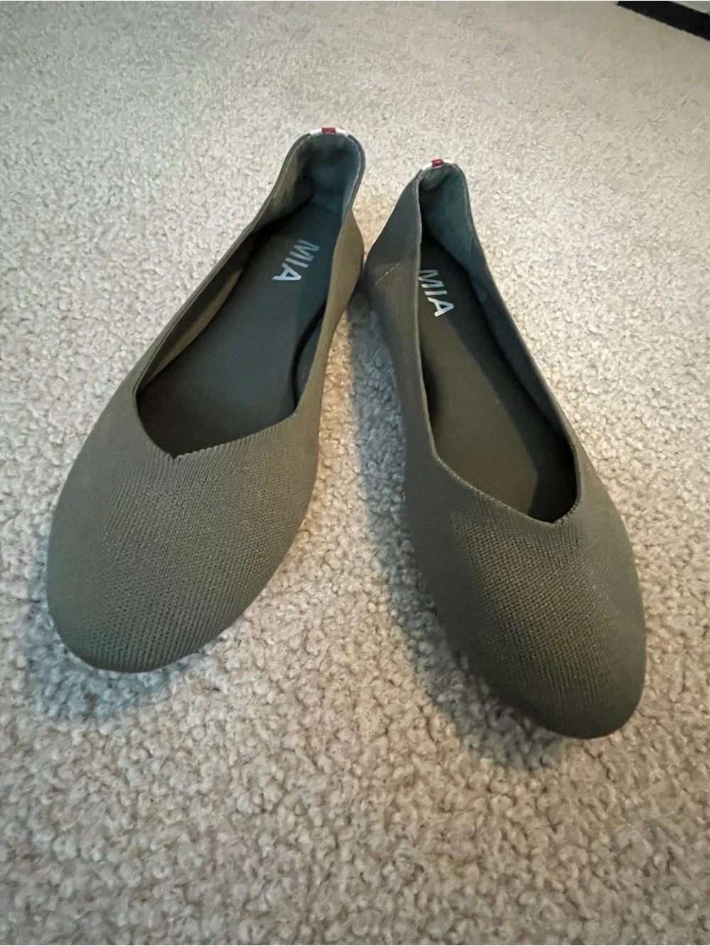 MIA Olive Slip-On Ballet Flats with Red-Strip Heel Tab